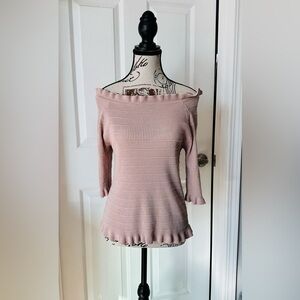 Blush Ribbed Off-Shoulder Sweater